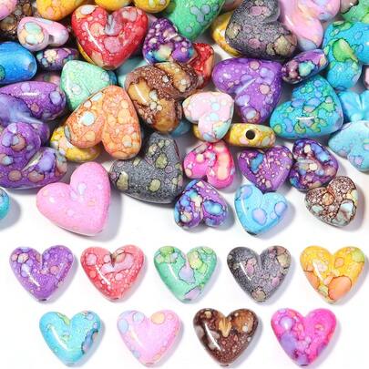 10-100pcs Heart-Shaped And Circular Acrylic Beads, Loose Beads, Suitable For DIY Jewelry Making Of Bracelets, Necklaces, Earrings And Other Accessories, Beading Supplies (Random Color)