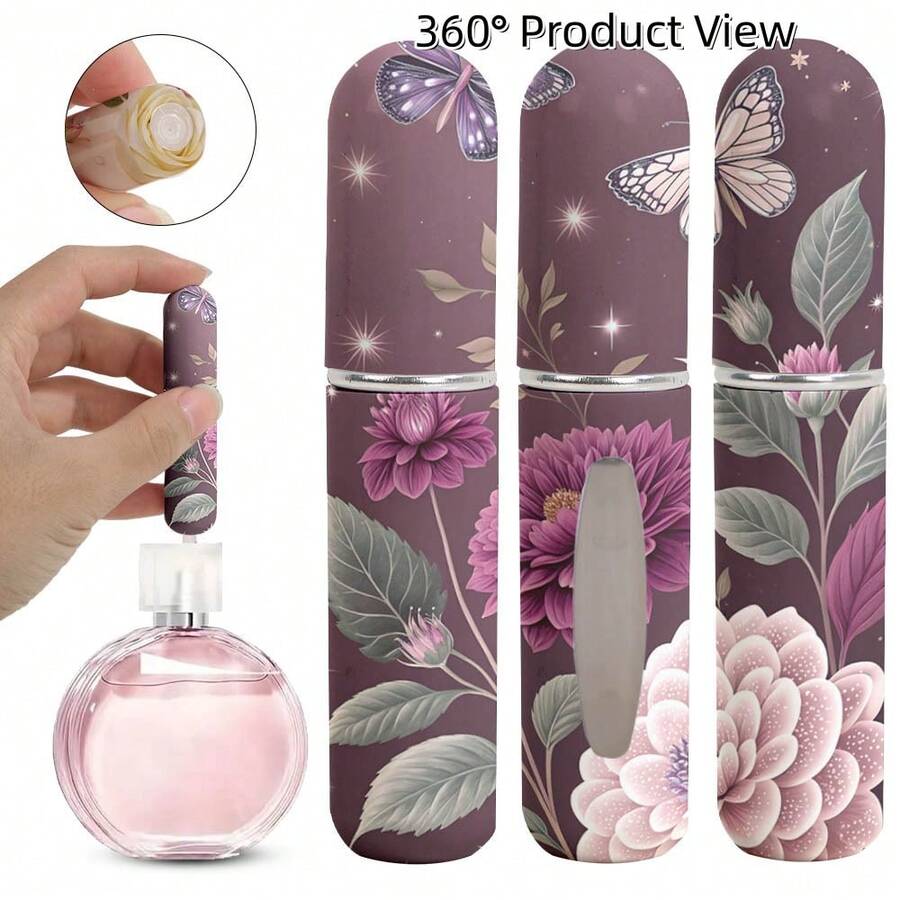 1pc Perfume Sample Bottles With Flowers And Butterfly Pattern On The Bottom, Reusable Delicate Water Mist Spray Bottle, Travel Perfume Spray Bottle, Multiple Patterns To Choose From, Birthday Gifts For Family And Friends, Holiday Gifts, Suitable For Travel Portable 5ml - X-aYPK-04 - View 1