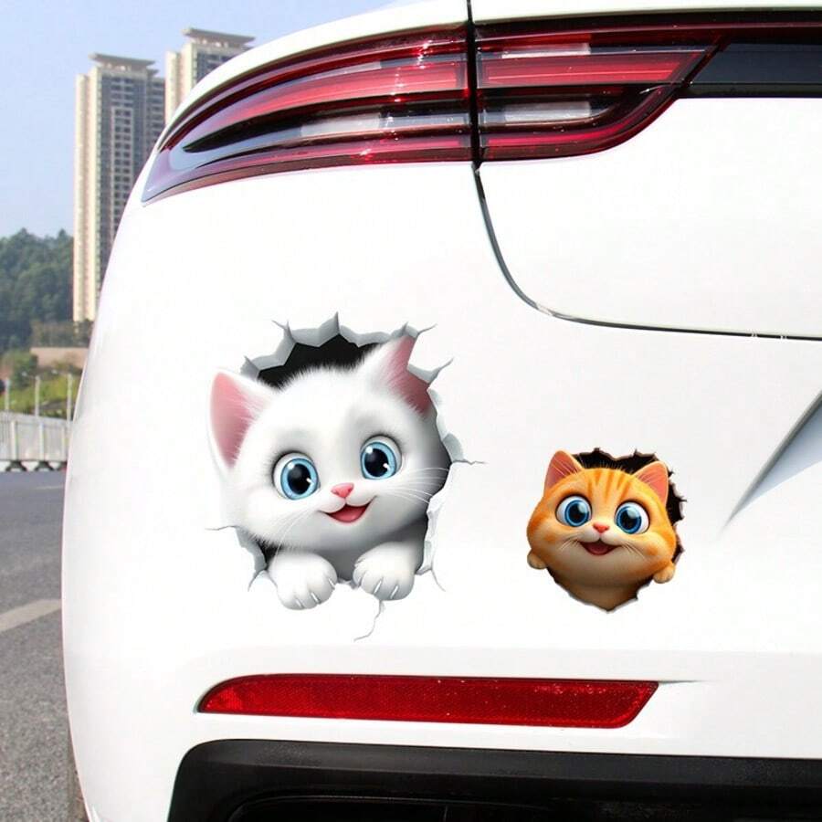 Pegatina de carro grande de 23 cm con diseño de gato de dibujos animados, cubierta creativa para arañazos en el parachoques y la carrocería - Multicolor - Ver 1