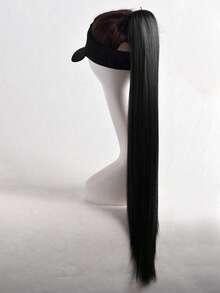 1 pieza Extensión de cola de caballo sintética recta, fibra resistente a altas temperaturas, adecuada para uso diario - Negro - Ver 2