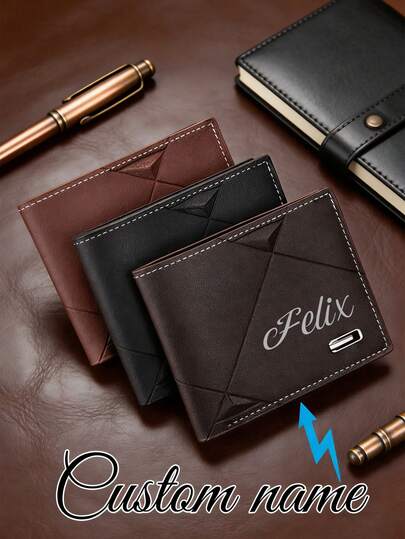 Customizable Men's Wallet, Short Genuine Leather Wallet, Multi-Card Slot Design, Personalized Engraving Available. Minimalist And Fashionable, Suitable For Business And Daily Use, Ideal For Office, School, Work And Commuting. A Perfect Gift For Family, Friends, Elders, Boyfriends, Brothers, Fathers, Especially Suitable For Valentine's Day, Birthday And Anniversary.