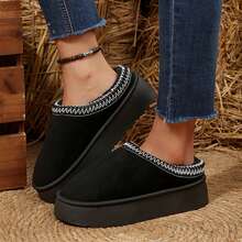 Slippers For Womens Furry Lined Short Ankle Boots Comfy Shoes Indoor Outdoor Fall Winter Cotton Fuzzy Slippers - 黑色 - 查看 6