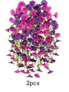2 Sets - UV Resistant Outdoor Artificial Hanging Plants - Plastic Faux Flowers, Suitable For Weddings And Engagements, Holiday Porch And Patio Decor, Seasonal Decoration, Without Pots (Due To Lighting, Display And Other Reasons, There May Be Slight Color Difference Between The Actual Product And The Image) - Multicolor - View 8