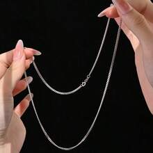 1pc S925 Sterling Silver Basic Minimalist Long Chain Necklace For Men, Casual Collarbones Chain, Eid Gift - Silver - View 10