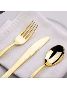 1/75/100/150pcs Gold Cutlery Set - Mirror Polished Gold Cutlery Set Including Forks, Spoons And Knives, Suitable For Home, Wedding, Restaurant Use, Dishwasher : Cutlery Set