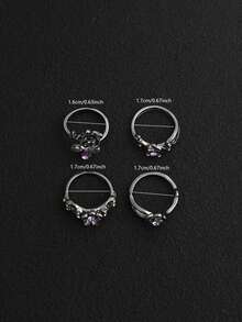 Bộ 4 chiếc nhẫn tối giản màu tối hình hoa hồng leo và đính đá, nhẫn hình ong và hoa dành cho nữ. - Xám - Xem 6