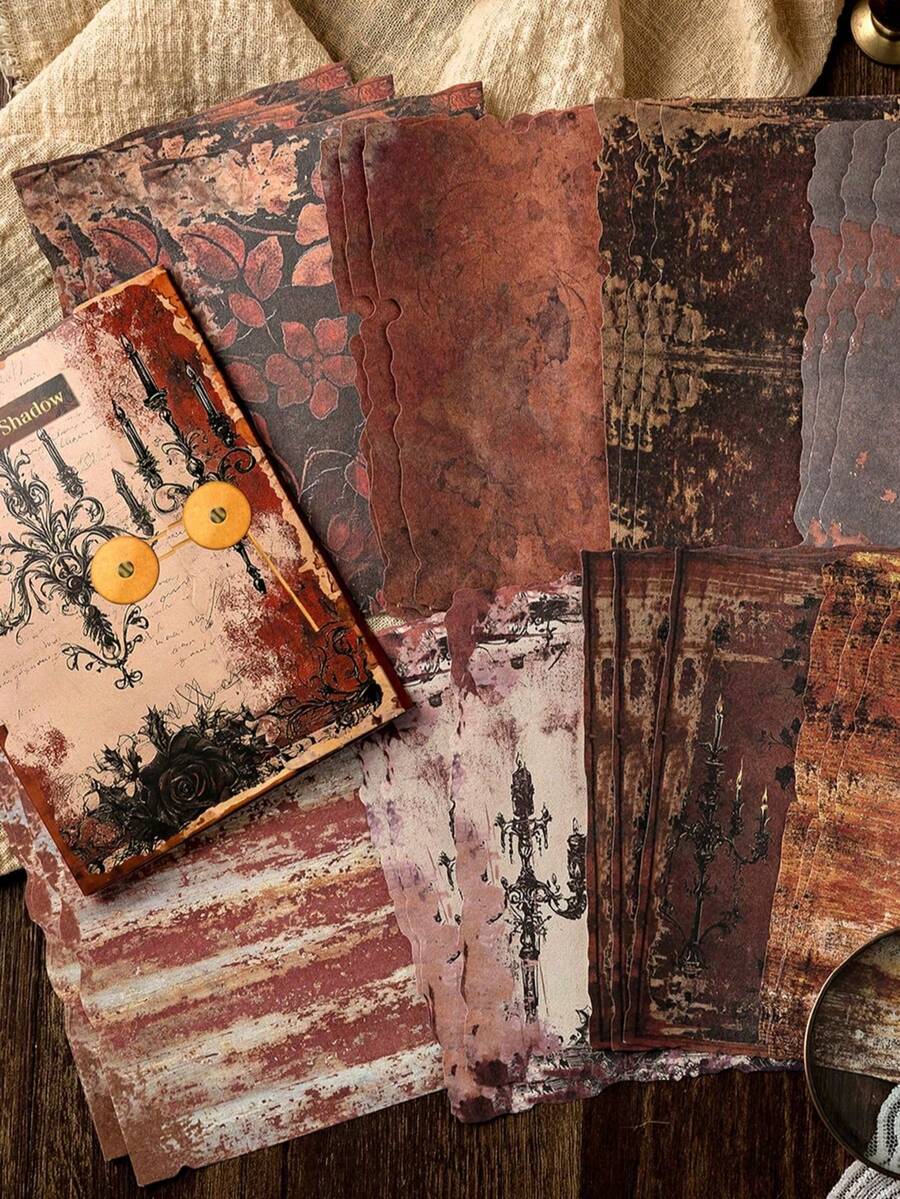 CANDY POETRY 30pcs/Pack Vintage Rust Texture Scrapbooking Paper, Non-Adhesive DIY Decorative Material Paper, Holiday Gift, Handmade Collage Supplies, Personalized Scrapbook Planning Creative School Stationery - Red - View 1