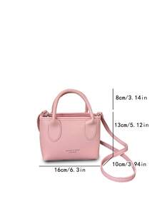 极简风格烫金字母装饰女士手提包，高端极简设计单肩包，时尚浅粉色可调节肩带斜挎包，轻便小巧的大学生随身包，拉链多功能通勤包，耐用PU材质手提包，适合送礼、购物、约会、商务旅行、度假等场合。 - 粉色 - 查看 5