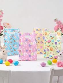10/25/50个装复活节礼品袋，混合复活节卡通兔子图案礼品包装袋，适用于复活节派对装饰、复活节派对回礼、复活节欢乐装饰、可爱复活节兔子购物袋、复活节小物件收纳袋、复活节糖果袋、复活节家庭聚会餐桌装饰 - 復活節混款滿版卡通兔子 - 查看 12