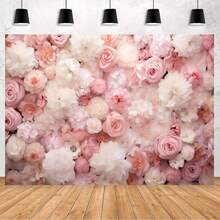 Fondo floral - Adecuado para fotografía de fiestas - Rosas rosas - Novia - Cumpleaños - Día de San Valentín - Novia - Fiesta - Impresión falsa - Flores frescas - Decoración de pared - Telón de fondo para fotografía - Adecuado para sesiones de fotos - Multicolor - Ver 1