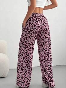 Quần nỉ ống rộng cạp cao họa tiết da báo tím, thích hợp mặc đi lễ tình nhân, kiểu dáng thường ngày, thích hợp cho mùa xuân. - Nhiều màu - Xem 3