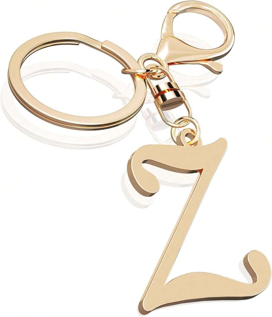 ¡RecomendadoLindo llavero de acero inoxidable con letra inicial dorada para mujeres y niñas, dijes para bolso de llave, bolso de mochila, regalo personalizado¡Top de Temporada - Dorado-g - Ver 1