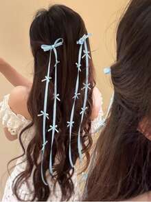 2个芭蕾舞风格女士简约丝带蝴蝶结发夹，适合各种场合，可爱花朵发夹，情人节礼物，发爪夹，发卡，学生用品，优雅，学院风，女士冬季装扮，蝴蝶结，发饰