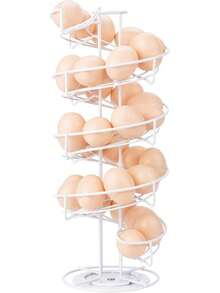 Toplife Dispensador de huevos de metal, Porta huevo giratorio en espiral, Almacena 30-36 huevos,| Rotación de 360 grados y base antideslizante, negro - Blanco - Ver 1