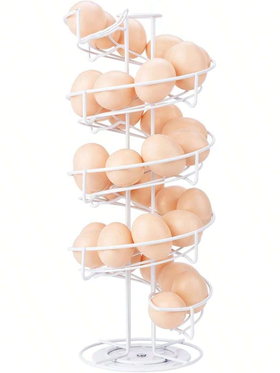 Toplife Dispensador de huevos de metal, Porta huevo giratorio en espiral, Almacena 30-36 huevos,| Rotación de 360 grados y base antideslizante, negro - Blanco - Ver 1