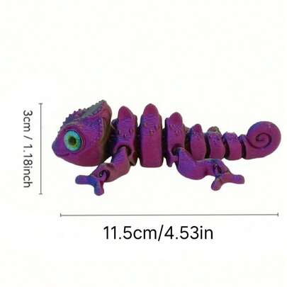 1个3D打印逼真彩虹变色龙眼睛模型 - 送给亲朋好友的完美礼物 - 艺术桌面装饰 - 四肢灵活 - 适合派对和户外展示 - 鱼缸装饰，圣诞节、情人节礼物（眼睛颜色随机），3D打印，3D打印动物，玩具