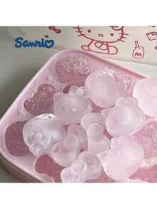 Sanrio Molde de silicona para cubitos de hielo con tapa de Hello Kitty - Diseño lindo de gato de dibujos animados y lazo, molde de hielo flexible DIY para hacer postres divertidos, cubitos de hielo rosas, adecuado para vacaciones y ocasiones especiales (el molde de hielo viene con pegatinas, se requiere pegarlas manualmente, patrón aleatorio, solo un patrón por caja)