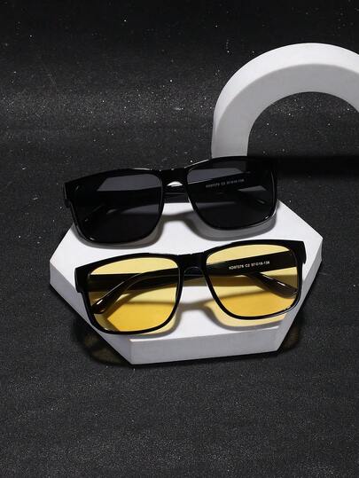 2副男士经典方形时尚眼镜，轻巧镜框，百搭休闲风格，适合日常户外佩戴，附眼镜盒