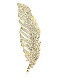 Luxury Exquisite Full Rhinestone Feather Brooches For Women Girls Elegant Temperament Brooch Fine Jewelry Accessories Gifts - 金子 - 查看 7