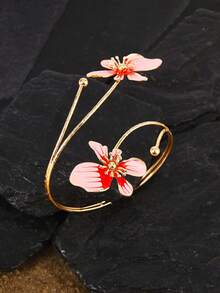 Opalesca 1 件铁合金双头珐琅釉花卉开口手镯，简约优雅的设计，适合母亲节礼物、派对和日常佩戴 - 粉色 - 查看 4