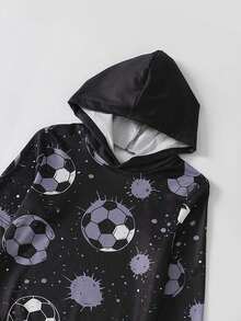 2pcs/Set Boys' Football Print Hoodie Sweatshirt And Casual Sweatpants Outfit, Comfortable And Stylish For Outdoor, Spring/Autumn - Black - View 7