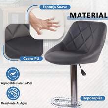 Silla giratoria ajustable de altura del taburete de la barra de 2 piezas con reposapiés para el comedor de la isla de la cocina - Negro - Ver 5