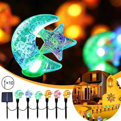 1 Set Solar Powered LED Ramadan Lights, Solar Battery Powered With Switch And Light Sensor, Outdoor Lighting For Christmas, Eid, Ramadan Celebrations