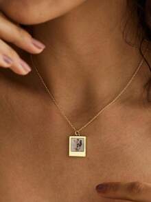 Customized Elegant Photo Necklace, Customized 18K Gold Plated Photo Necklace, Memorial Jewelry, Personalized Gift, Birthday Gift For Her, Christmas Gift - Style 4 - View 6