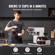 12 tazas cafetera de goteo comercial, cafetera con 3 carafas de vidrio y 3 placas más calientes, acero inoxidable para verter sobre la cervecera de café para restaurante, oficina, café - no hay agua caliente - Ver 2