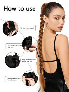 18-30 Inch Braided Ponytail Hair Extensions, Natural Soft Synthetic Hair Piece, Suitable For Holiday Cosplay And Daily Wear - Linen Gold - View 6