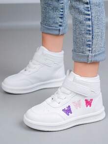 1 Pair Girls High-Top Sports Shoes, Fashion Butterfly Embroidery Casual Sneakers Suitable For School, Daily Sports, Running, Leisure - White - View 8