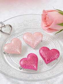 4pcs Minimalist Valentine Heart Hair Clip Alloy Gift For Her - Multicolor - View 3