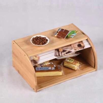 Cutie de depozitare din bambus, cutie organizator de birou pentru coacerea pâinii
