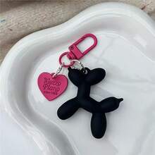 1pc DIY Phone Charm Laser Balloon Dog Keychain Pendant, Candy Color Heart Decor Accessories