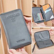 RFID Blocking Passport Holder Card Wallet, Multi-Functional Large Capacity Travel Wallet With Card Slots, ID Window, And Wrist Strap