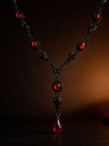 1pc Gothic Punk Alloy Red Pendant Necklace, Unisex, Vintage Y2K Choker Necklace For Halloween, Bat Embossed Pendant - 1 Bat Necklace - View 4