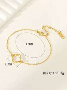 1pc Stainless Steel Four-Leaf Clover Gold Bracelet, Anti-Fading, Fashionable, Minimalist, Elegant, Suitable For Women's Daily Wear
