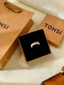 TONSI 1枚18K镀金不锈钢镶钻戒指，情侣戒指，结婚戒指，情人节礼物，情侣首饰礼盒，适合日常佩戴、通勤、婚礼，送给朋友和爱人的礼物