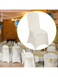 50Pcs To 150Pcs Spandex Chair Covers White Or Ivory Folding Kitchen Chairs Cover Universal Washable Slipcovers Protector Removable Chair Seat Covers For Wedding Party Dining Room Banquet Event - 象牙 - 查看 10