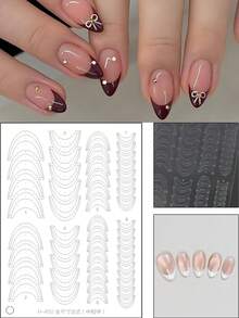 1 buc/6 buc autocolante pentru unghii manichiură franceză, șablon pentru unghii, formă de V, model cu dungi, bandă decorativă transparentă cu linii ondulate, instrument DIY pentru unghii - clar - Vizualizare 13