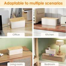 Caja de gestión de cables de escritorio minimalista de bambú con tapa, organizador para cables de alimentación, cargadores y otros cables - Multicolor - Ver 8