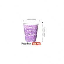 Purple Crystal Crown "Happy Birthday" Disposable Plates, Napkins, Cups - One-Time Party Supplies Set, Fits 25 Guests, Disposable Paper Plates Party Tableware Suitable For Birthday, Wedding, Theme Party, Family Picnic - Multicolor - View 12