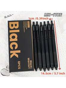 6 paquetes de bolígrafos de escritura suave Black Warrior - Bolígrafos de plástico de punta fina de 0.5 mm para la escuela, la oficina y tareas diarias - Negro - Ver 2