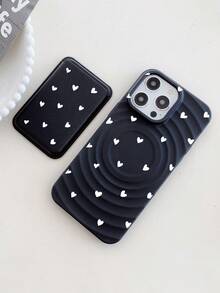 Black & White Heart Magnetic Phone Case With Card Bracket, Romantic Love Pattern Shockproof Cover, Compatible With MagSafe, Compatible With IPhone 14/15/16/17/17 Pro Max - Black - View 3