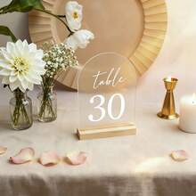 Placa de número de mesa de acrílico esmerilado con base de madera, decoración minimalista, adecuada para recepción de bodas, despedida de soltera, decoración de número de mesa, decoración de bodas, decoración del Día de San Valentín - Multicolor - Ver 2