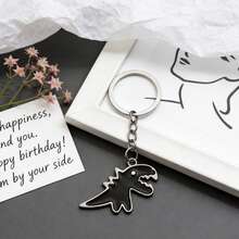 2pcs/Set New Cartoon Metal Tyrannosaurus Rex Couple Keychain, Alloy Black & White Dinosaur Car Key Chain Pendant Accessory - Multicolor - View 3