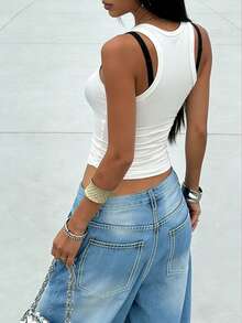 Women's Casual Denim Jeans (Couple Style - Wide Leg Pants), Spring Fashion Denim Pants Suitable For All Seasons, Oversized Charcoal Gray, High Waist, Full Length, Casual Outdoor Pants, Multi-Functional Daily Wear, Valentine's Day Essential Women's Fashion Jeans Single Item Gift, Suitable For Family Leisure, Slimming For Teenagers To Adults, Minimalist Design, Durable Jeans - 藍色*升級旗艦款 - 查看 4