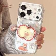 GUCADI 1pc Transparent Vase With Star & Deer + Red Fruit Deer Shaker Stand, Red Apple Deer Shaker Stand, Compatible With Iphone 16 Pro Max, 17, 12, 15, 13, Cute, Creative, Geometric, Cartoon Style, Moe, Niche, Ins Style - Clear - View 7