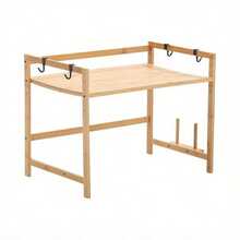 1/ 2-Tier Microwave Stand - Bamboo Wood Kitchen Countertop Organizer With Sturdy Wood Frame, Countertop Organizer With Hooks & Chopping Board Rack, Space-Saving Design For Microwave, Rice Cooker, Oven & Pots Pans, Utility Racks - 1 Tier Wood Colour - View 10