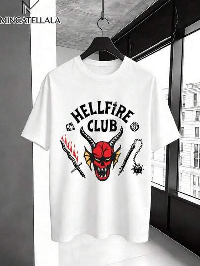 Hellfire Club Demon Graphic White,Men's T-Shirts, Menswear, Printed T-Shirts, Gifts For Men, Holiday Clothing, Casual Home Wear, Fashion, Unisex